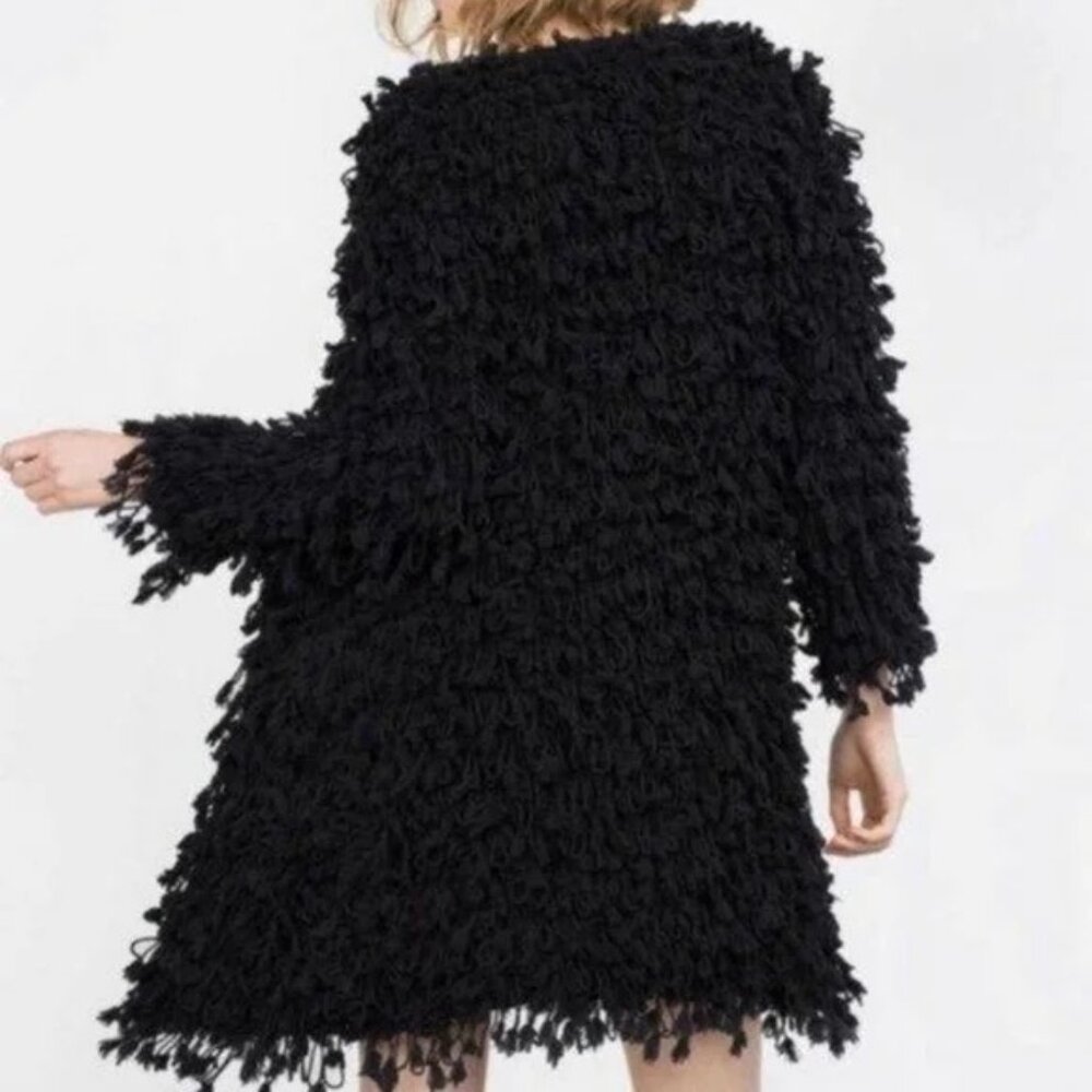 NWT Muche Et Muchette Black Fur Jacket Coat with Fringe One Size Winter Layering - Picture 10 of 10